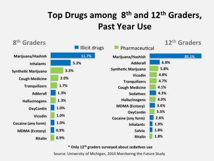 Top Drugs among  8th and 12th Graders, Past Year Use