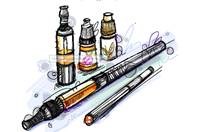 Electronic Cigarette illustration with vapor oil