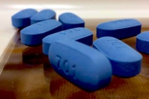 Blue pills on a table